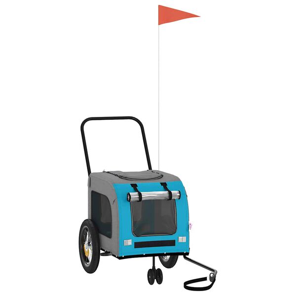 vidaXL Fietskar voor huisdieren Blauw en grijs 124.5 x 63.5 x 53 cm