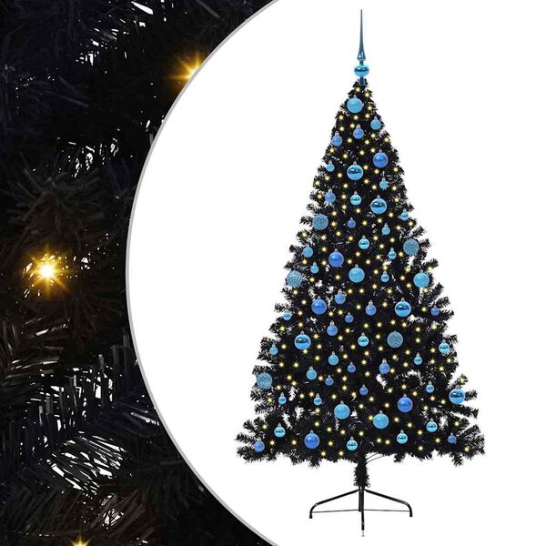 vidaXL Kunstmatig Voorverlicht Kerstboom met 300 LED Zwart 180 cm PVC