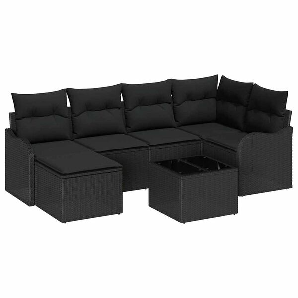 vidaXL Tuin Sofa Set met kussen 7 pcs Zwart Poly riet