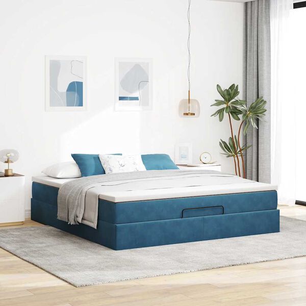 vidaXL Ottoman bed met matras 160x200cm fluweel donkerblauw