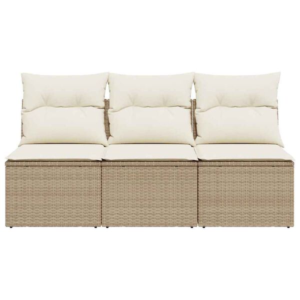 vidaXL Tuinbank 3-zits met kussens poly rattan beige