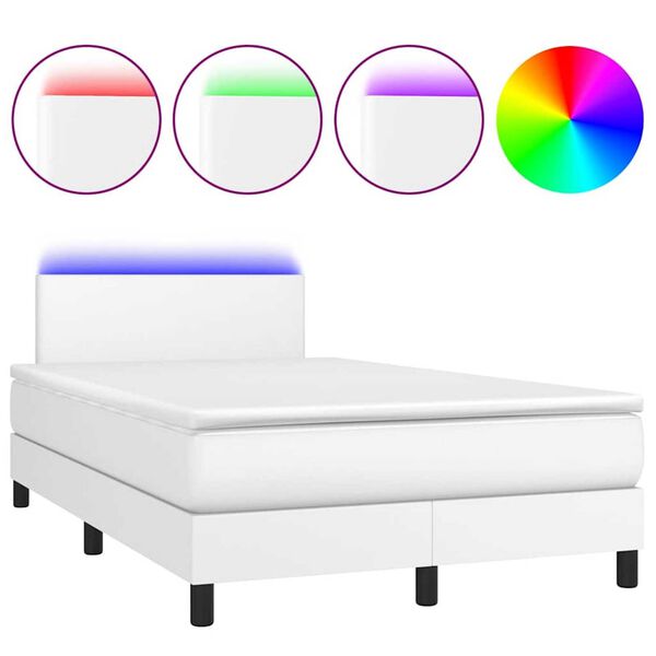 vidaXL Boxspring met matras en LED kunstleer wit 120x190 cm