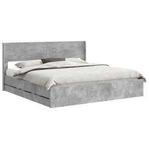 vidaXL Bedframe met opbergruimte en hoofdbord Betongrijs 200 x 200 cm