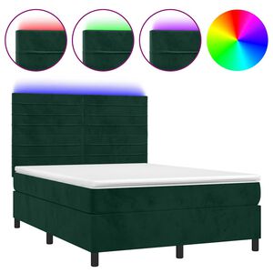 vidaXL Boxspring met matras en LED fluweel donkergroen 140x200 cm