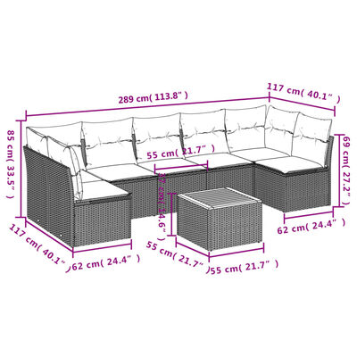 vidaXL 8-delige Loungeset met kussens poly rattan gemengd beige