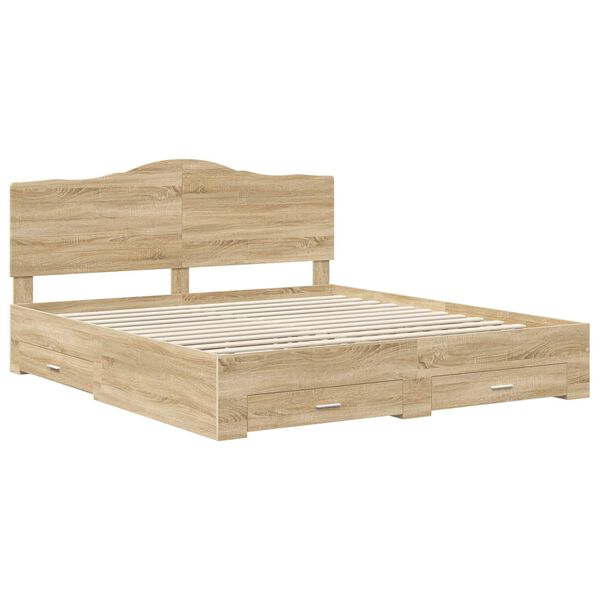 vidaXL Bedframe met hoofdeinde Sonoma Eiken 180 x 200 cm Bewerkt hout