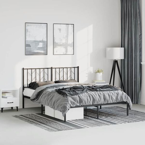vidaXL Bedframe met hoofdbord metaal zwart 193x203 cm