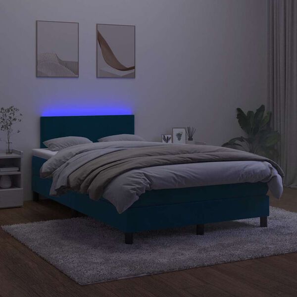 vidaXL Boxspring met matras en LED fluweel donkerblauw 120x200 cm