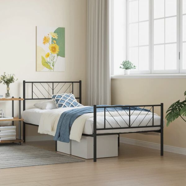 vidaXL Bedframe met hoofd- en voeteneinde metaal zwart 75x190 cm