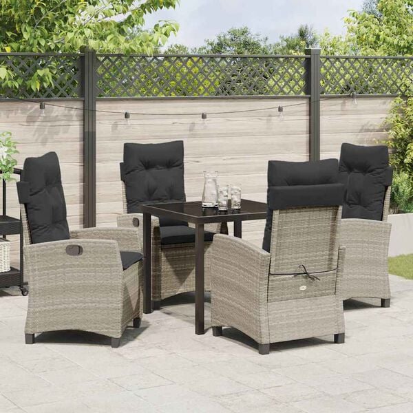 vidaXL Tuin eettafelset met kussen 5 pcs Lichtgrijs poly rattan