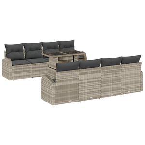vidaXL Tuin Sofa Set 9 st Lichtgrijs Poly Rattan