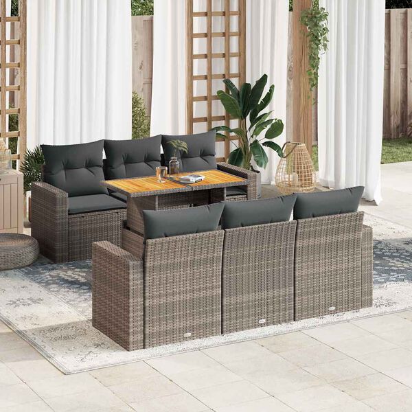 vidaXL 7-delige Loungeset met kussens poly rattan grijs