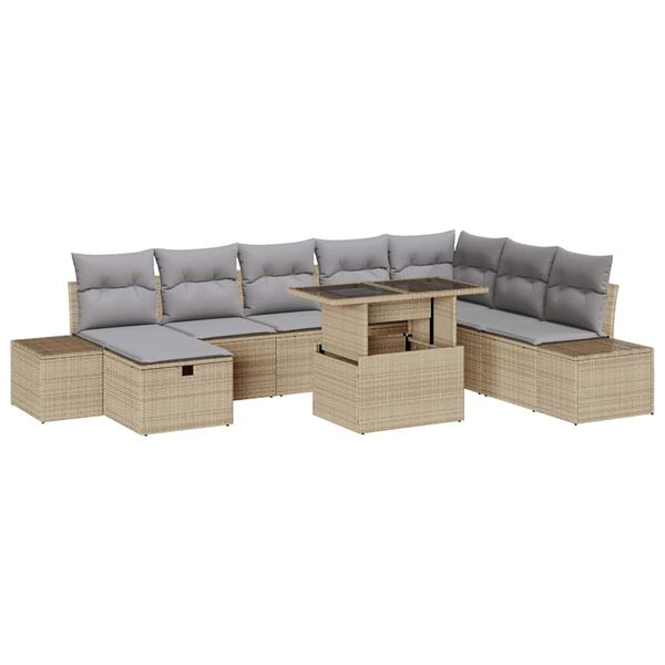 vidaXL Tuin Sofa Set 9 pcs Beige poly rattan