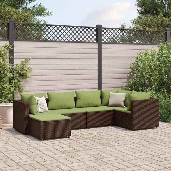 vidaXL 6-delige Loungeset met kussens poly rattan bruin