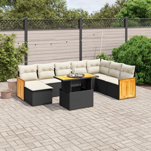 vidaXL 9-delige Loungeset met kussens poly rattan zwart