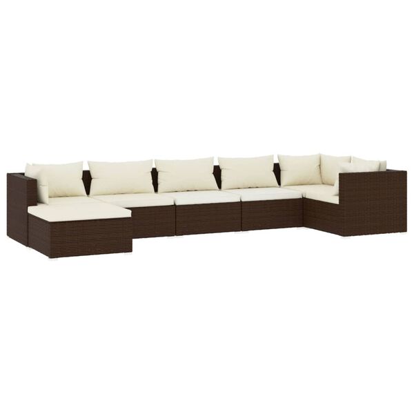 vidaXL 7-delige Loungeset met kussens poly rattan bruin