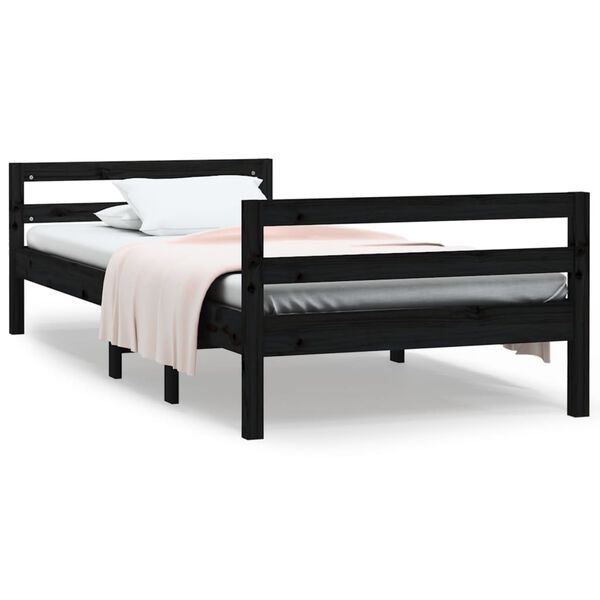 vidaXL Bedframe 90x190 cm massief grenenhout zwart