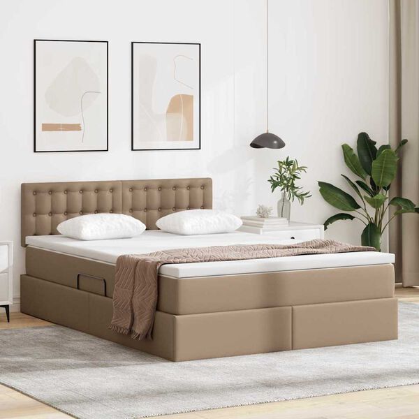vidaXL Opslag bed met matras Cappuccino 140 x 190 cm Nep Leer