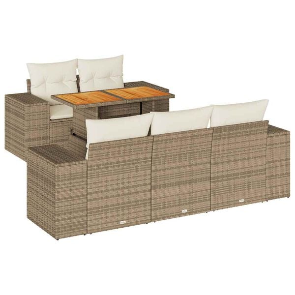 vidaXL 6-delige Loungeset met kussens poly rattan beige