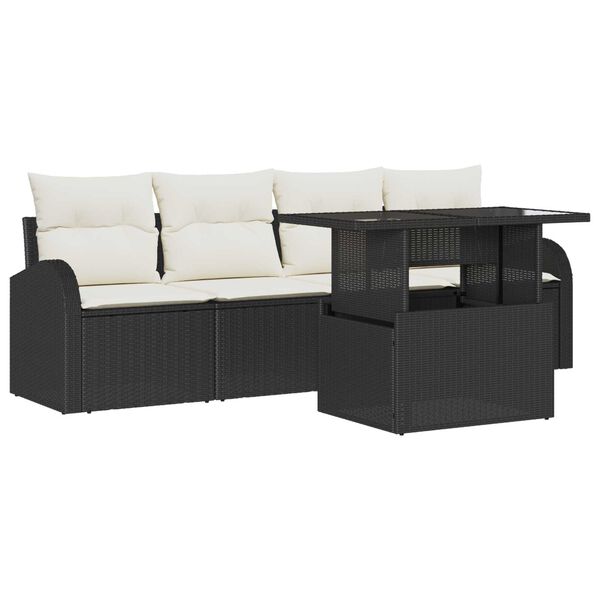 vidaXL Tuin Sofa Set met kussen met kussen 5 pcs Zwart Poly Rattan
