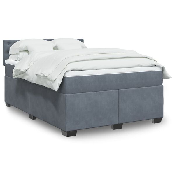 vidaXL Boxspring met matras fluweel donkergrijs 140x190 cm