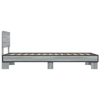 vidaXL Bedframe bewerkt hout en metaal grijs sonoma eiken 100x200 cm