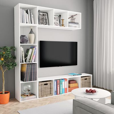 vidaXL 3-delige Boekenkast-/tv-meubelset 180x30x180 cm wit
