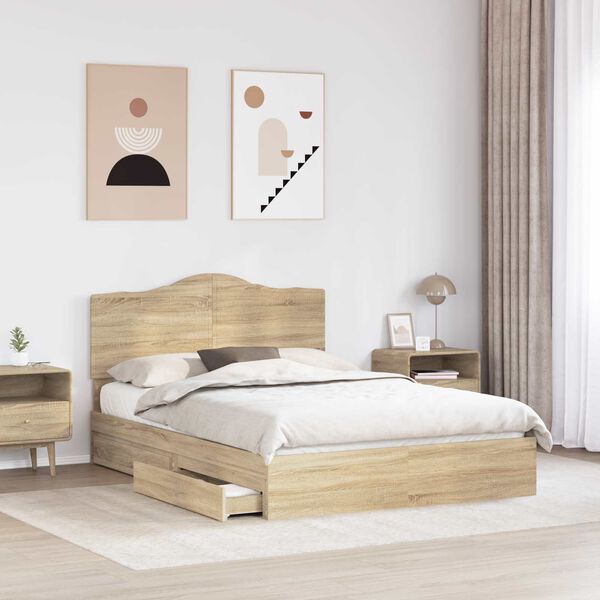 vidaXL Opslag bed met lade Sonoma Eiken 140 x 200 cm Bewerkt hout