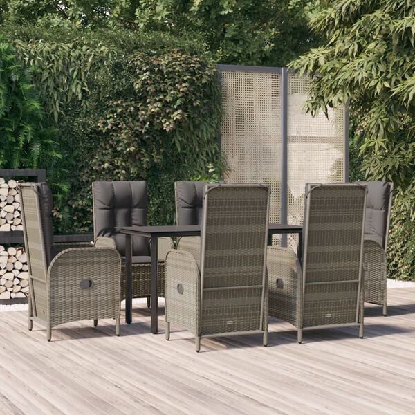 vidaXL 7-delige Tuinset met kussens poly rattan zwart en grijs