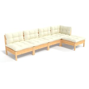 vidaXL 5-delige Loungeset met cr&egrave;mekleurige kussens grenenhout