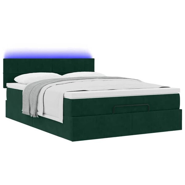 vidaXL Ottoman bed met matras en LED's 140x190cm fluweel donkergroen