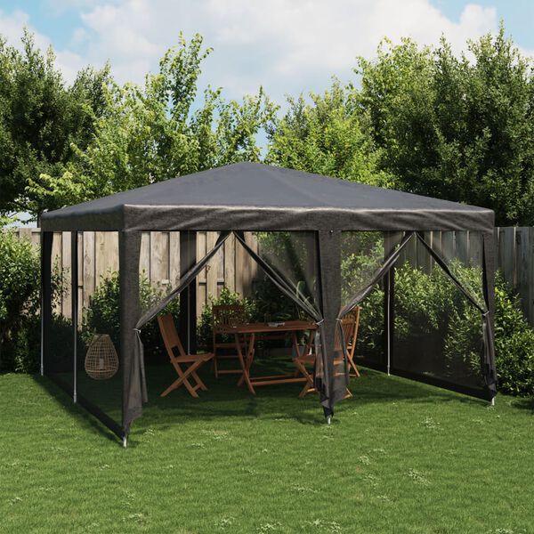 vidaXL Partytent met 8 mesh zijwanden 4x4 m HDPE antracietkleurig