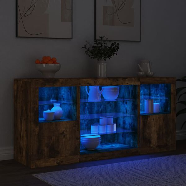 vidaXL Dressoir met LED-verlichting 142,5x37x67 cm gerookt eikenkleur
