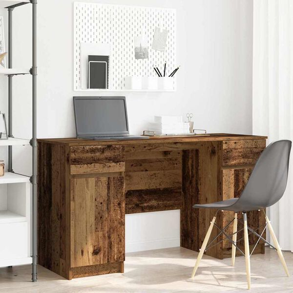 vidaXL Bureau met lade Oud hout 140 x 49 x 76 cm Bewerkt hout