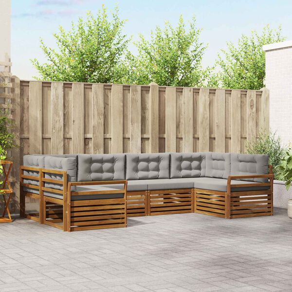 vidaXL Buiten bankenset met kussen 6 pcs Natuurlijk en Lichtgrijs