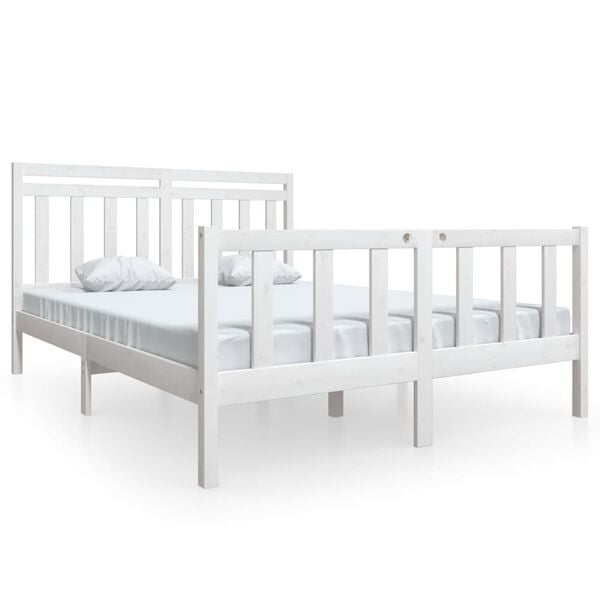 vidaXL Bedframe massief grenenhout wit 160x200 cm