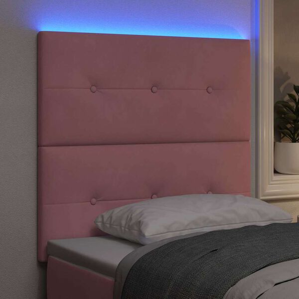 vidaXL LED Hoofdbord met LED-striplichten Roze 90 cm Polyester