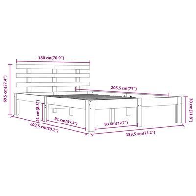 vidaXL Bedframe massief hout 180x200 cm Super King Size