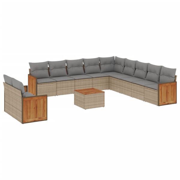 vidaXL 12-delige Loungeset met kussens poly rattan beige