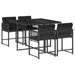 vidaXL 5-delige Tuinset met kussens poly rattan zwart
