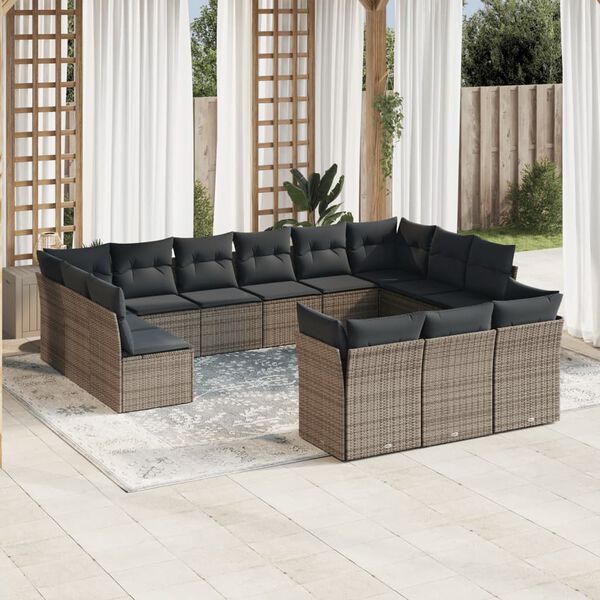 vidaXL 13-delige Loungeset met kussens poly rattan grijs
