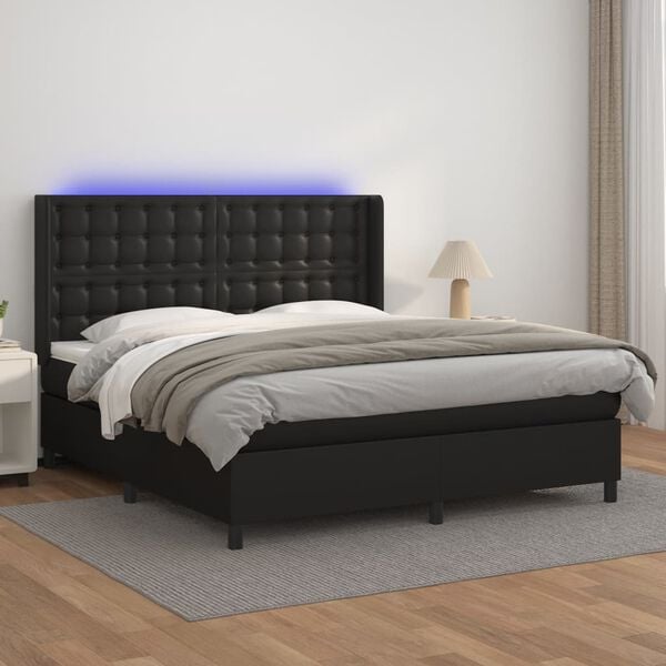 vidaXL Boxspring met matras en LED kunstleer zwart 160x200 cm