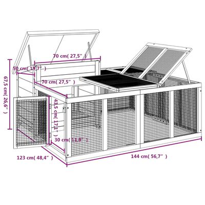 vidaXL Konijnenhok 144x123x67,5 cm massief grenenhout mokkakleurig