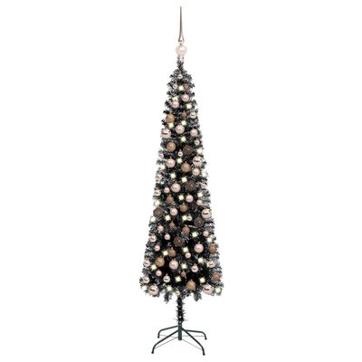 vidaXL Kunstkerstboom met verlichting en kerstballen smal 180 cm zwart
