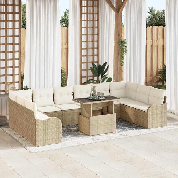 vidaXL Tuin Sofa Set met kussen 11 pcs Beige Poly riet
