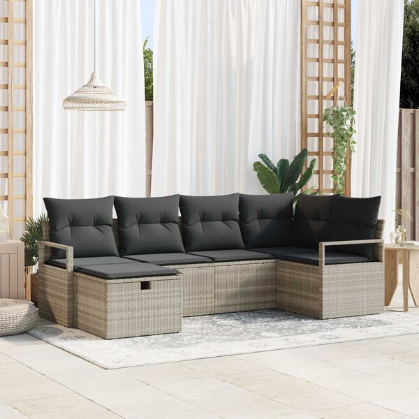 vidaXL Tuin Sofa Set met kussen 6 pcs Lichtgrijs poly rattan
