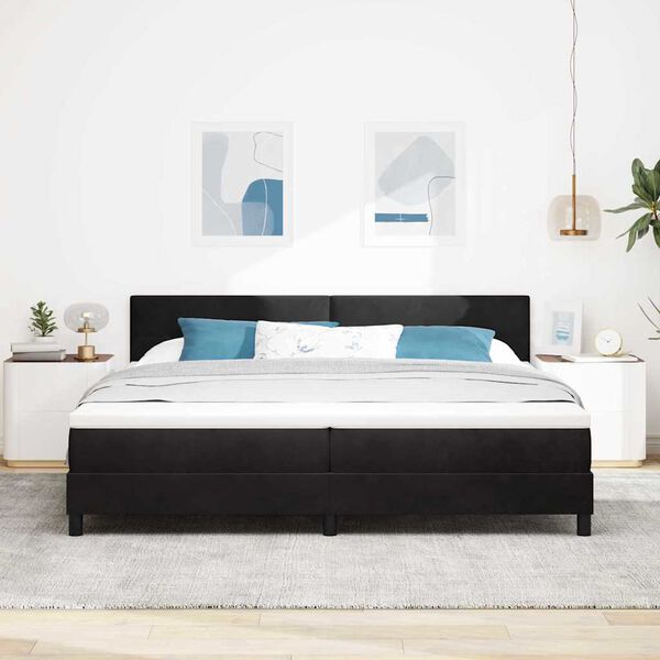 vidaXL LED Box Spring Bed met matras Zwart 200 x 200 cm Fluweel
