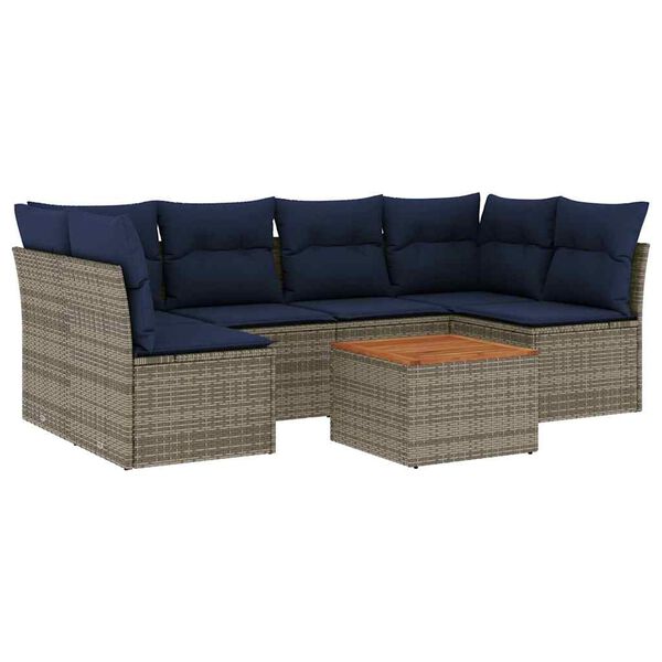 vidaXL 7-delige Loungeset met kussens poly rattan grijs