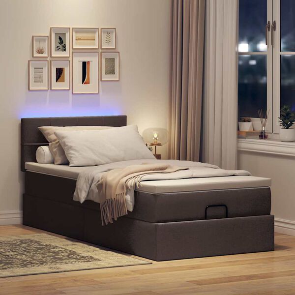 vidaXL Ottoman bed met matras en LED's 90x190cm stof donkerbruin