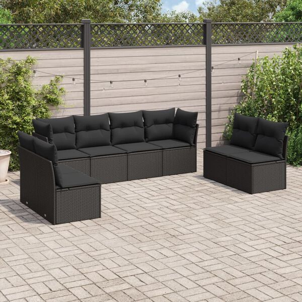 vidaXL 8-delige Loungeset met kussens poly rattan zwart